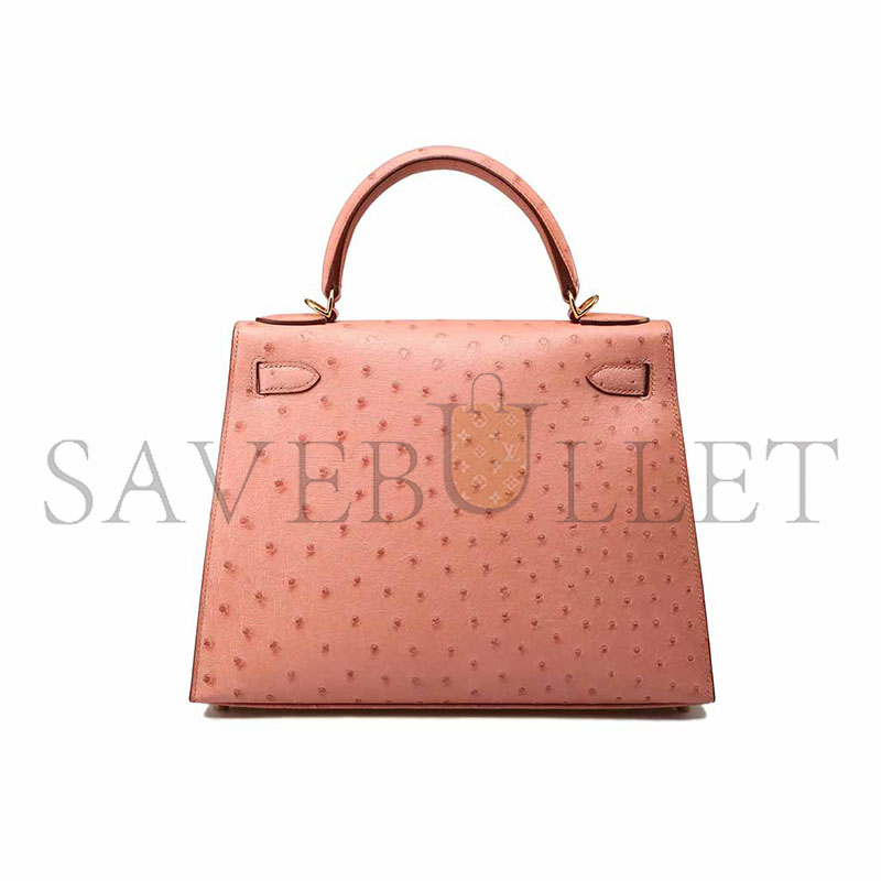 HERMÈS MASTER KELLY 25 OSTRICH CERAMIC PINK GOLD HARDWARE (25*17*7cm)
